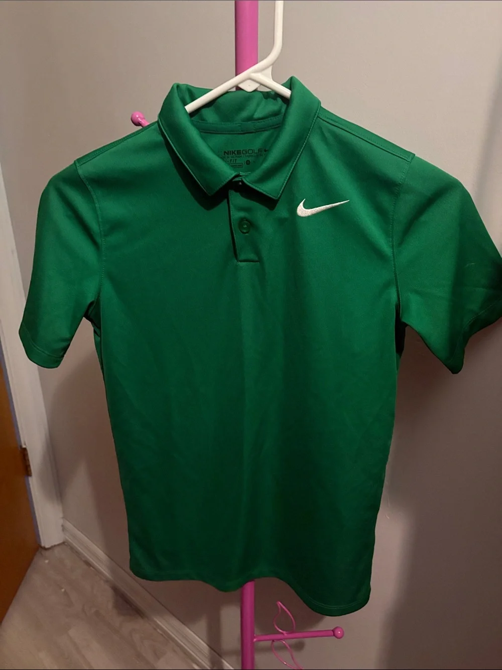 Youth Nike dri-fit Green Short-Sleeve Golf Polo with White Swoosh